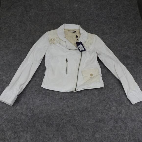 Polo Ralph Lauren Womens Jacket Small Waxed Cotton Fringed Full Zip Ivory D - Picture 1 of 12